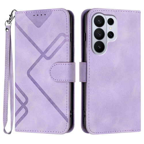 Samsung Galaxy S26 Ultra 5G Line Pattern Skin Feel Leather Phone Case - Light Purple