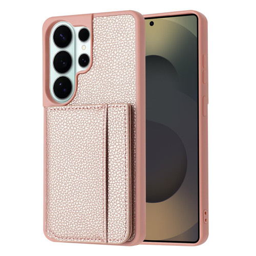 Samsung Galaxy S26 Ultra 5G Litchi Pattern Magnetic Card Bag Holder Phone Case - Rose Gold