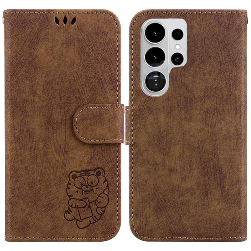 Samsung Galaxy S26 Ultra 5G Little Tiger Embossed Leather Phone Case - Brown