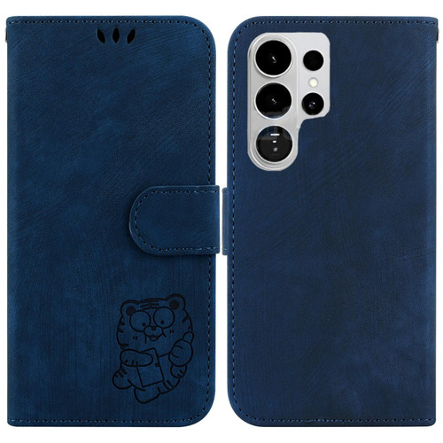 Samsung Galaxy S26 Ultra 5G Little Tiger Embossed Leather Phone Case - Dark Blue
