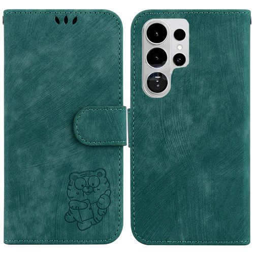 Samsung Galaxy S26 Ultra 5G Little Tiger Embossed Leather Phone Case - Green