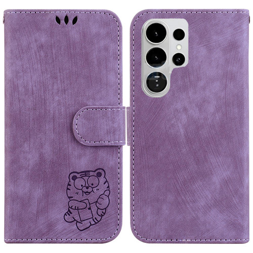 Samsung Galaxy S26 Ultra 5G Little Tiger Embossed Leather Phone Case - Purple