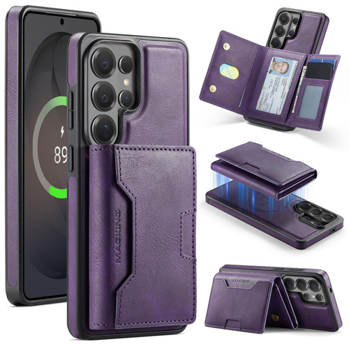 Samsung Galaxy S26 Ultra 5G MAGKING K4 Series MagSafe RFID Tri-fold Card Bag Detachable Phone Case - Purple