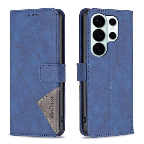 Samsung Galaxy S26 Ultra 5G Magnetic Buckle Rhombus Texture Leather Phone Case - Blue