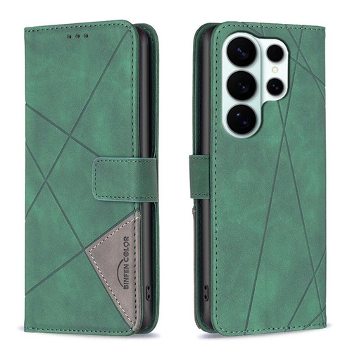 Samsung Galaxy S26 Ultra 5G Magnetic Buckle Rhombus Texture Leather Phone Case - Green