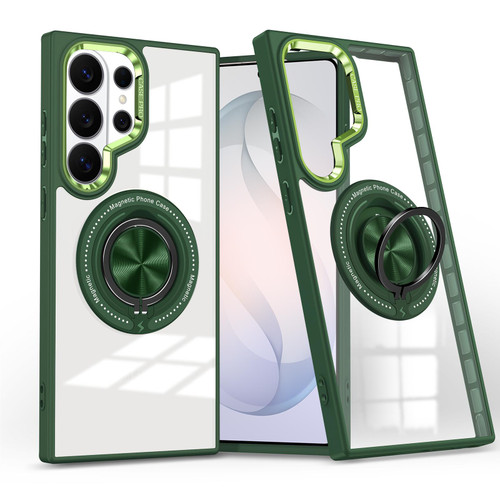 Samsung Galaxy S26 Ultra 5G Magnetic Rotating Ring Holder Phone Case - Dark Green