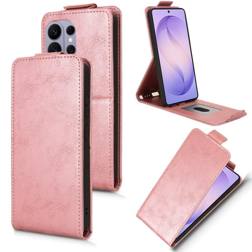 Samsung Galaxy S26 Ultra 5G Magnetic Vertical Flip Leather Phone Case with Buckle - Rose Gold
