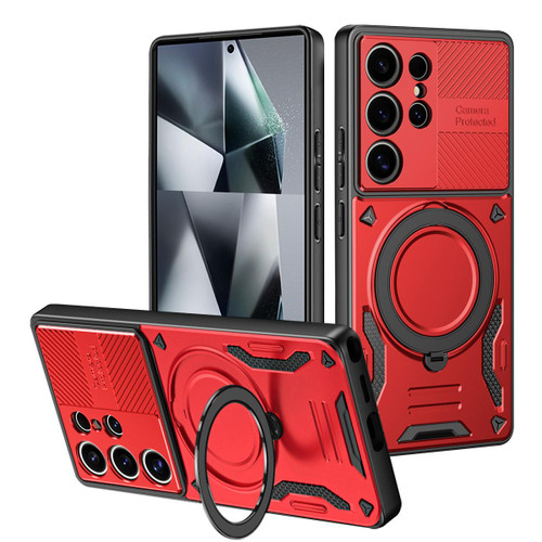 Samsung Galaxy S26 Ultra 5G MagSafe 2 in 1 TPU Phone Case with Rotating Holder - Red