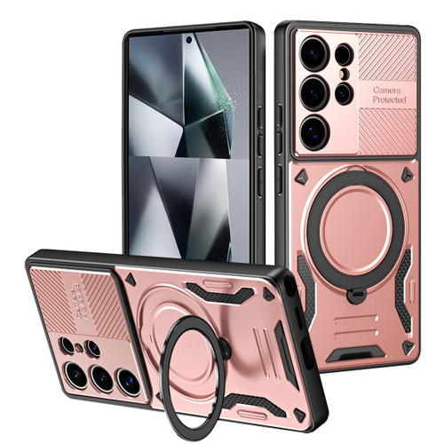 Samsung Galaxy S26 Ultra 5G MagSafe 2 in 1 TPU Phone Case with Rotating Holder - Rose Gold