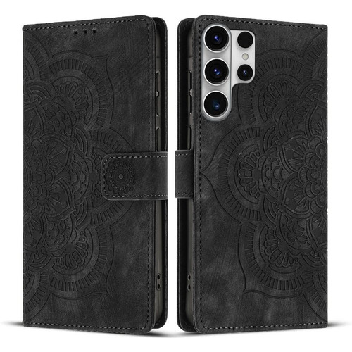 Samsung Galaxy S26 Ultra 5G Mandala Embossed Retro Frosted Leather Phone Case - Black