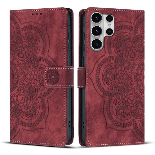 Samsung Galaxy S26 Ultra 5G Mandala Embossed Retro Frosted Leather Phone Case - Red