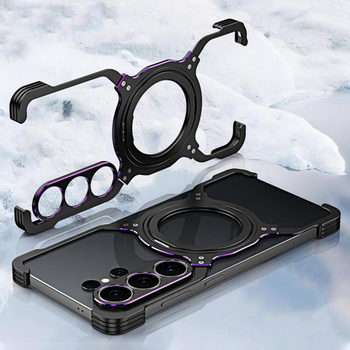 Samsung Galaxy S26 Ultra 5G Mechanical Arm Borderless MagSafe Holder Metal Phone Case - Black Purple
