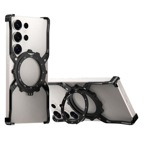 Samsung Galaxy S26 Ultra 5G Mechanical Gear MagSafe Holder Borderless Metal Phone Case - Black