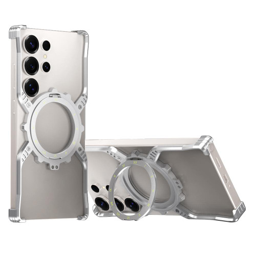 Samsung Galaxy S26 Ultra 5G Mechanical Gear MagSafe Holder Borderless Metal Phone Case - Silver