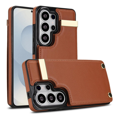 Samsung Galaxy S26 Ultra 5G Metal Buckle Card Slots Phone Case - Brown