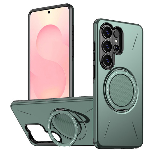 Samsung Galaxy S26 Ultra 5G Metal Rotation Holder MagSafe TPU Hybrid PC Phone Case - Grey Green