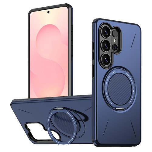 Samsung Galaxy S26 Ultra 5G Metal Rotation Holder MagSafe TPU Hybrid PC Phone Case - Navy Blue