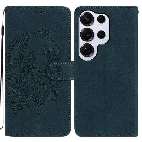 Samsung Galaxy S26 Ultra 5G Moonlit Butterfly Dance Pattern Embossed Leather Phone Case - Green