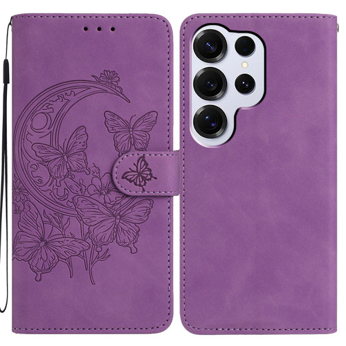 Samsung Galaxy S26 Ultra 5G Moonlit Butterfly Dance Pattern Embossed Leather Phone Case - Purple