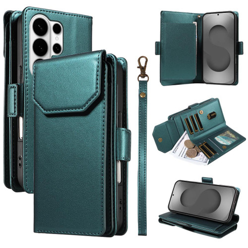 Samsung Galaxy S26 Ultra 5G Multi Card Wallet Leather Phone Case with Strap - Green