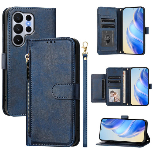 Samsung Galaxy S26 Ultra 5G Multi-Card Slots Zipper Wallet Leather Phone Case - Blue