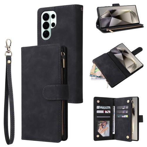 Samsung Galaxy S26 Ultra 5G Multifunctional Frosted Zipper Wallet Leather Phone Case - Black