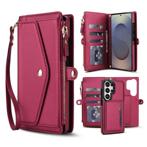 Samsung Galaxy S26 Ultra 5G Multifunctional Wallet Detachable Leather Phone Case with Lanyard - Red