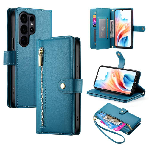 Samsung Galaxy S26 Ultra 5G Nine Card-slot Zipper Wallet Bag Leather Phone Case - Blue