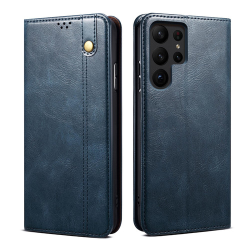 Samsung Galaxy S26 Ultra 5G Oil Wax Crazy Horse Texture Leather Phone Case - Blue