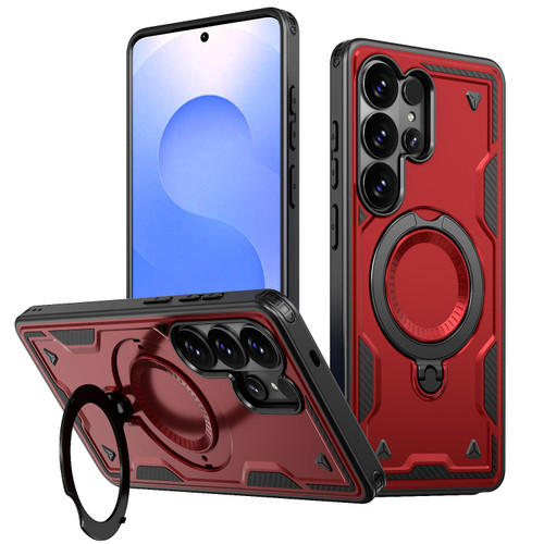 Samsung Galaxy S26 Ultra 5G PC Hybrid TPU Armor MagSafe Ring Holder Phone Case - Red