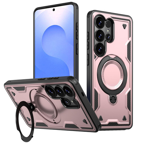 Samsung Galaxy S26 Ultra 5G PC Hybrid TPU Armor MagSafe Ring Holder Phone Case - Rose Gold