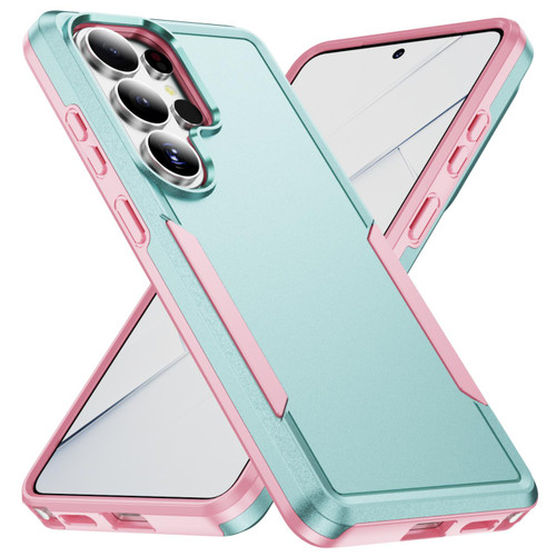 Samsung Galaxy S26 Ultra 5G Pioneer Armor Heavy Duty PC Hybrid TPU Phone Case - Green+Pink