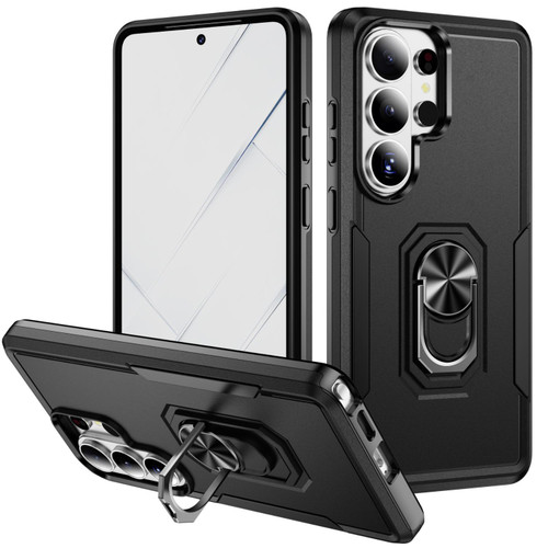 Samsung Galaxy S26 Ultra 5G Pioneer Armor Heavy Duty PC Hybrid TPU Phone Case with Holder - Black