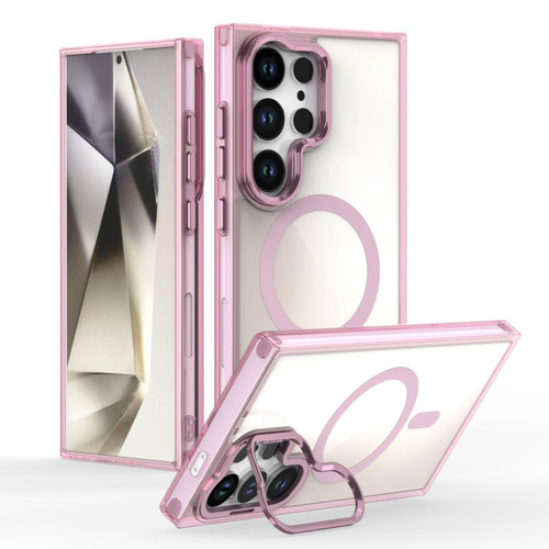 Samsung Galaxy S26 Ultra 5G Plating Gradient Discolor MagSafe Phone Case with Holder - Pink