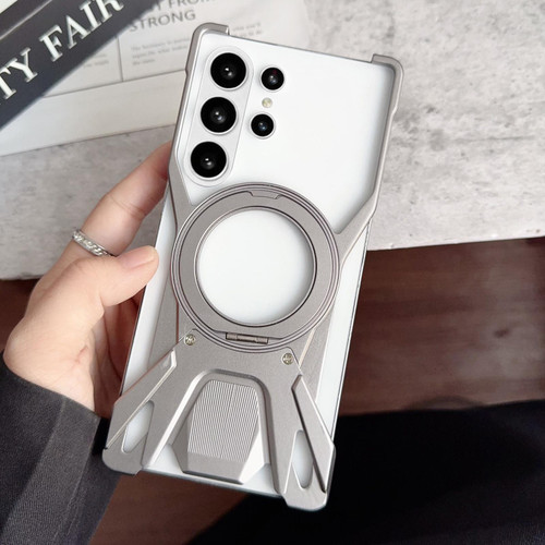 Samsung Galaxy S26 Ultra 5G Racing Car Metal Frameless 360 Rotation Holder Magnetic Phone Case - Titanium Color