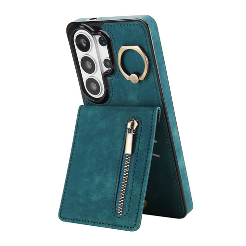 Samsung Galaxy S26 Ultra 5G Retro Ring and Zipper RFID Card Slot Phone Case - Green