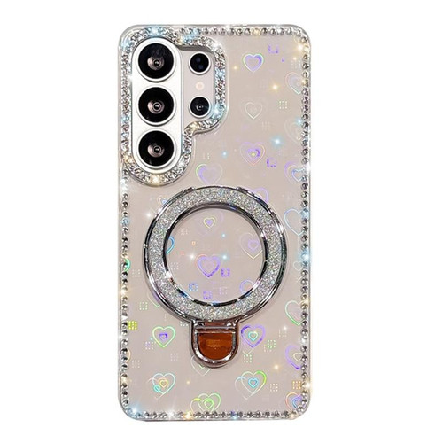 Samsung Galaxy S26 Ultra 5G Rhinestone Glitter Kickstand Dual-side IMD Phone Case - Heart Transparent
