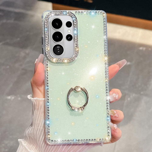 Samsung Galaxy S26 Ultra 5G Rhinestone Glitter TPU Ring Holder Anti-fall Phone Case - Light Green