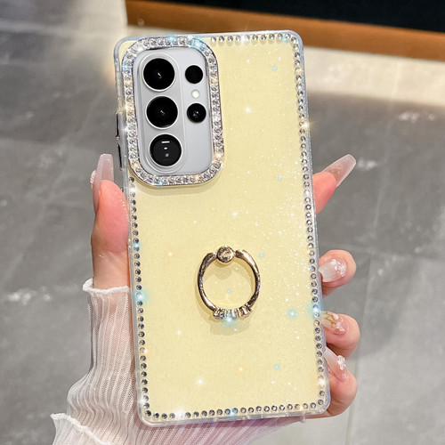 Samsung Galaxy S26 Ultra 5G Rhinestone Glitter TPU Ring Holder Anti-fall Phone Case - Light Yellow