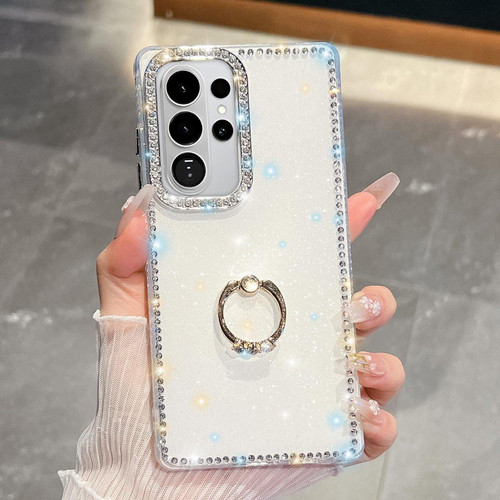 Samsung Galaxy S26 Ultra 5G Rhinestone Glitter TPU Ring Holder Anti-fall Phone Case - Transparent