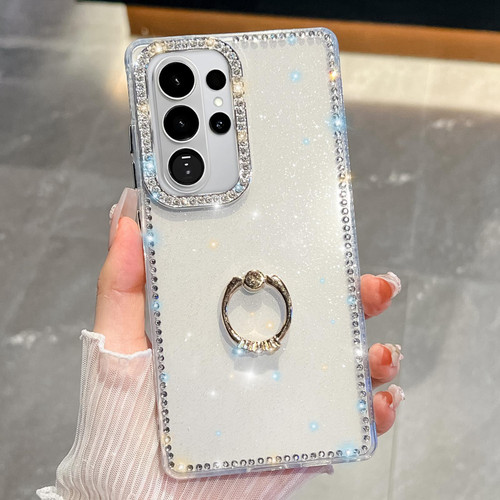 Samsung Galaxy S26 Ultra 5G Rhinestone Glitter TPU Ring Holder Anti-fall Phone Case - White
