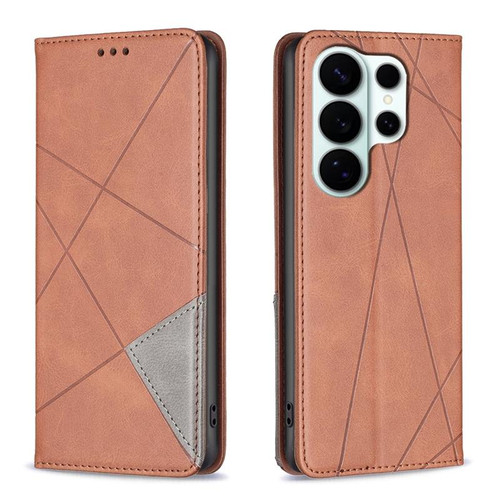 Samsung Galaxy S26 Ultra 5G Rhombus Texture Magnetic Leather Phone Case - Brown