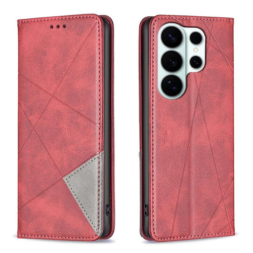 Samsung Galaxy S26 Ultra 5G Rhombus Texture Magnetic Leather Phone Case - Red