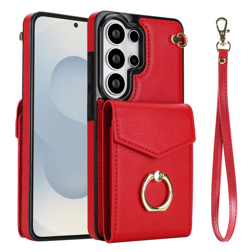 Samsung Galaxy S26 Ultra 5G Ring Holder RFID Card Slot Phone Case - Red