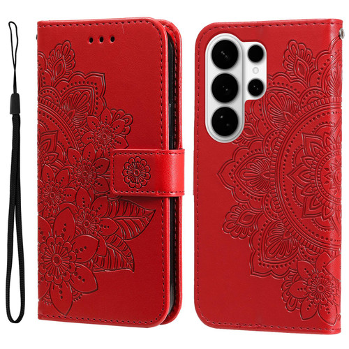 Samsung Galaxy S26 Ultra 5G Seven-petal Flowers Embossing Leather Phone Case - Red