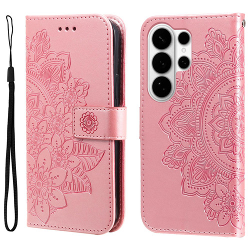 Samsung Galaxy S26 Ultra 5G Seven-petal Flowers Embossing Leather Phone Case - Rose Gold