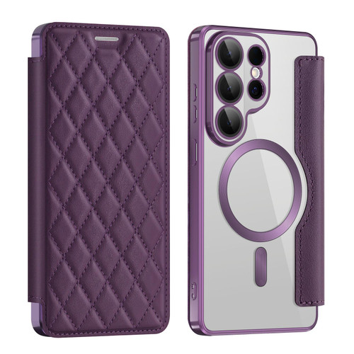 Samsung Galaxy S26 Ultra 5G Shield MagSafe RFID Anti-theft Rhombus Leather Phone Case - Purple
