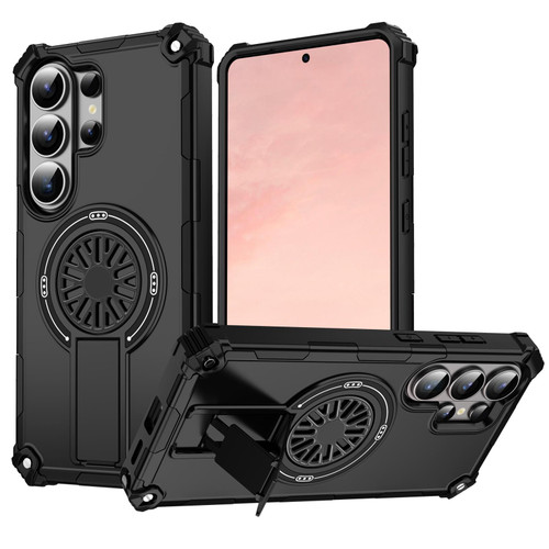 Samsung Galaxy S26 Ultra 5G Shockproof Kickstand Metallic Shaft MagSafe Phone Case - Black