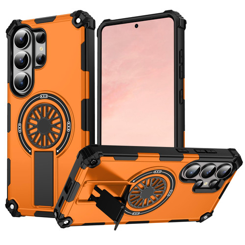 Samsung Galaxy S26 Ultra 5G Shockproof Kickstand Metallic Shaft MagSafe Phone Case - Orange