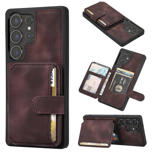 Samsung Galaxy S26 Ultra 5G Skin Feel Dream RFID Anti-theft PU Card Bag Phone Case - Coffee